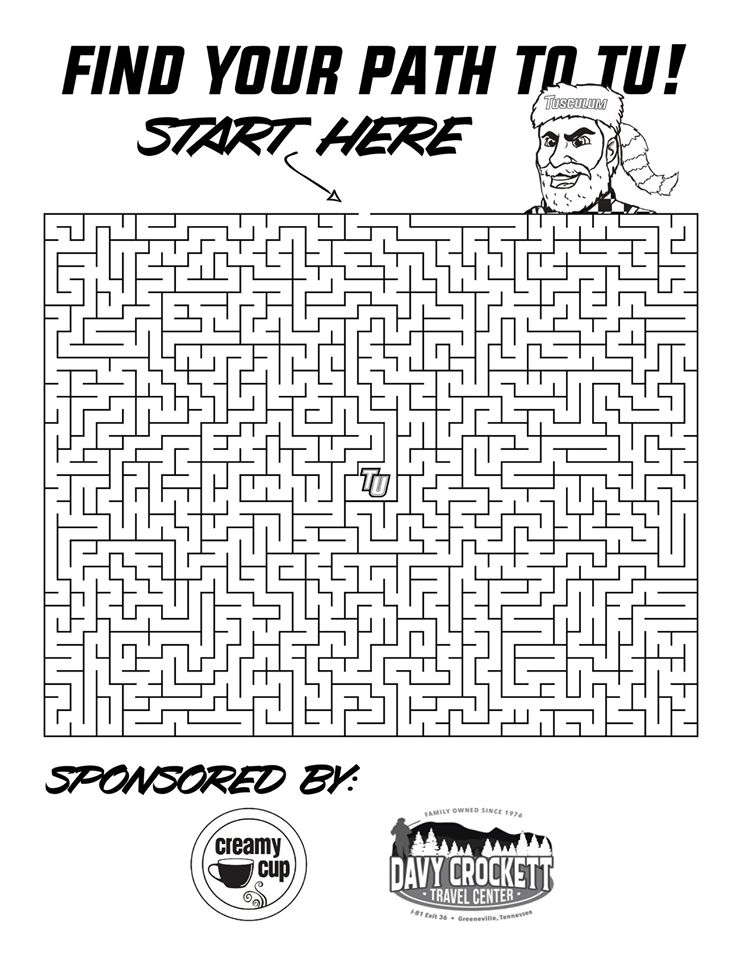 a drawing maze with a pioneer mascot