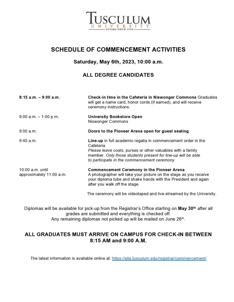 Schedule of Commencement Activities