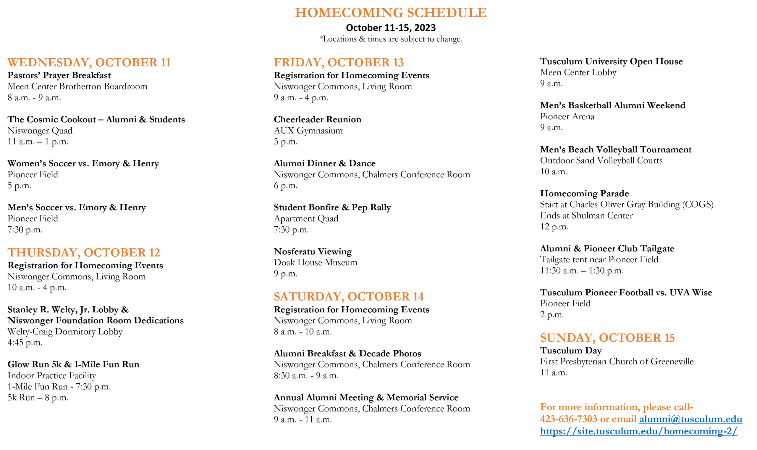 Homecoming Schedule 2023 Information