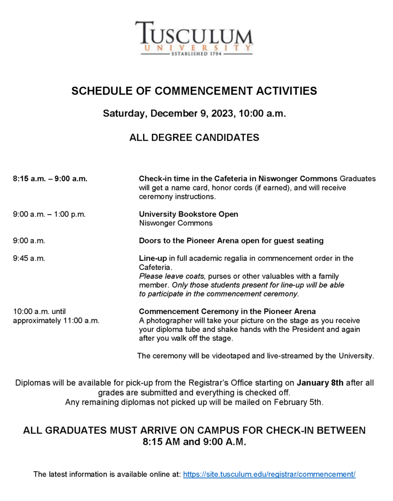 December 9, 2023 Commencement at 10 AM