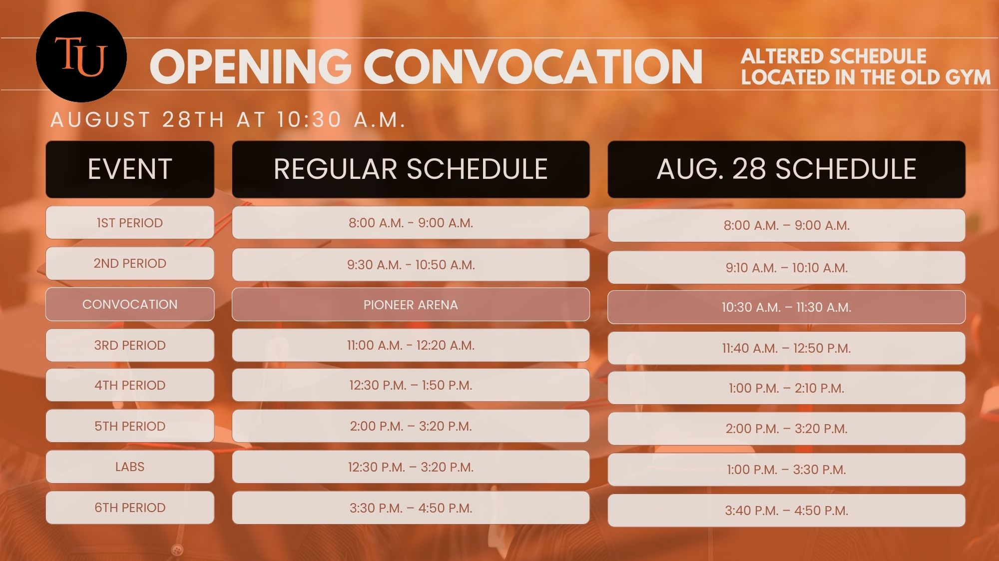 Schedule for Convocation